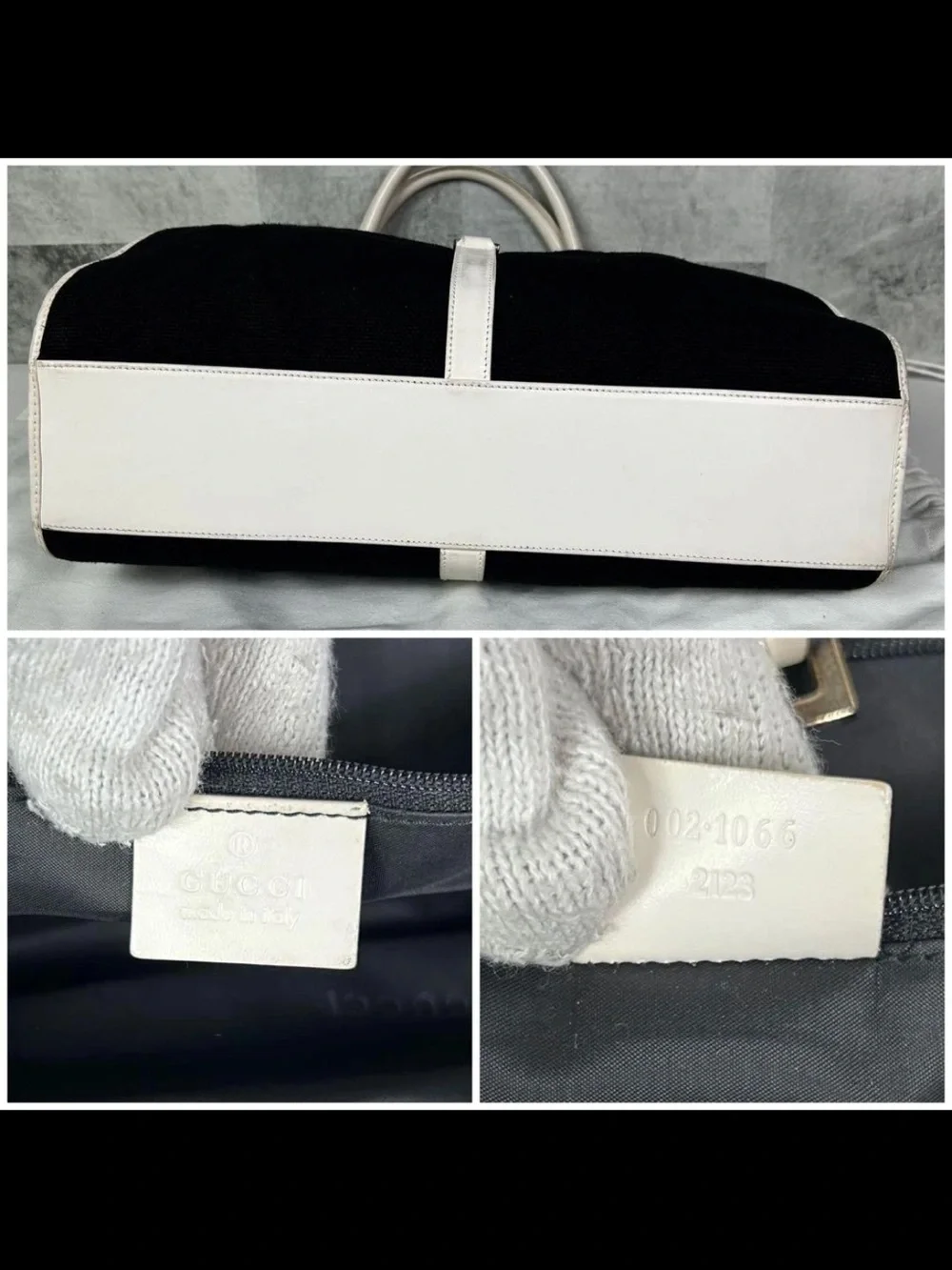 Gucci Navy Canvas Shoulder Bag with White Trim